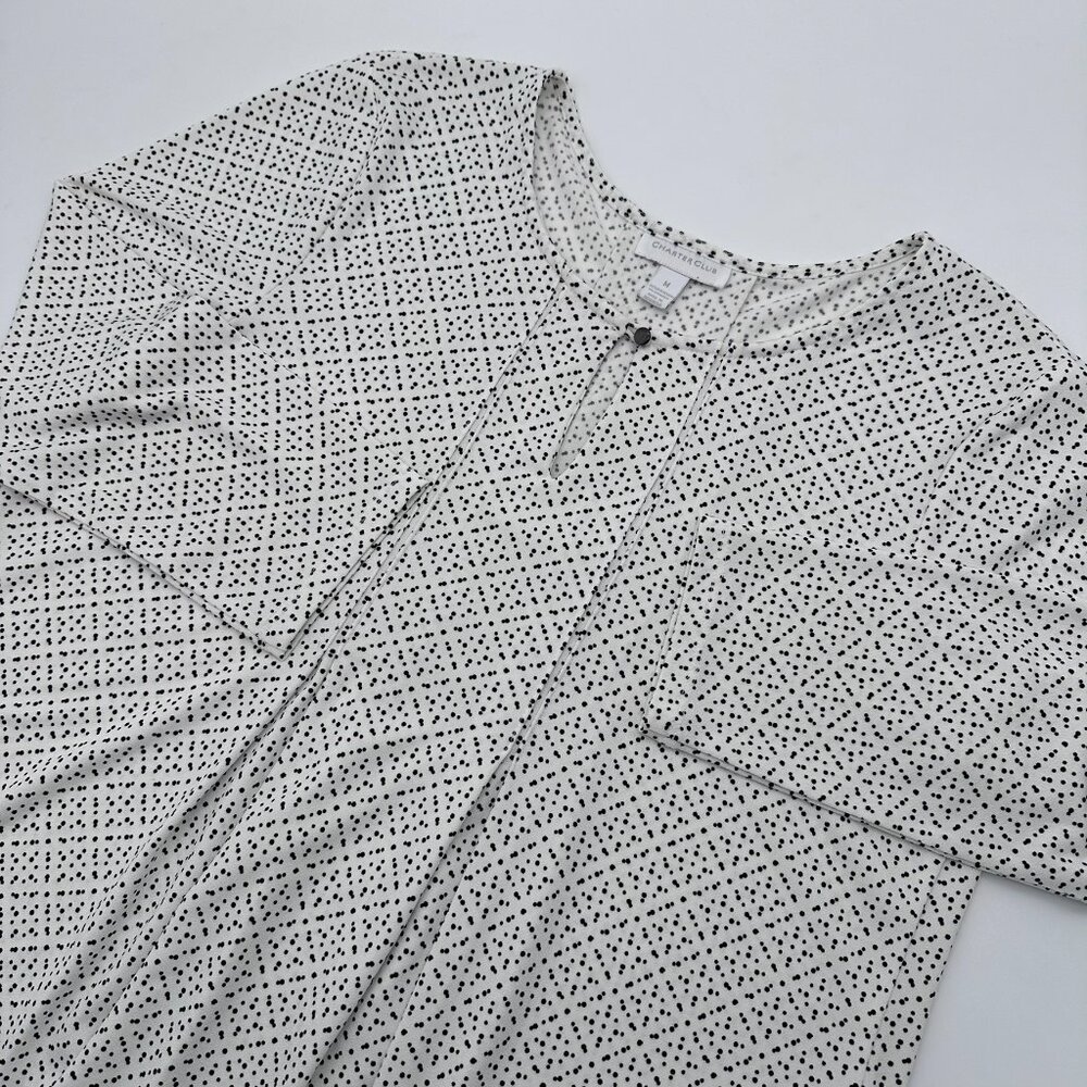 Charter Club Women's Autumn Elegant Printed Front Keyhole Top Size M Cloud Combo